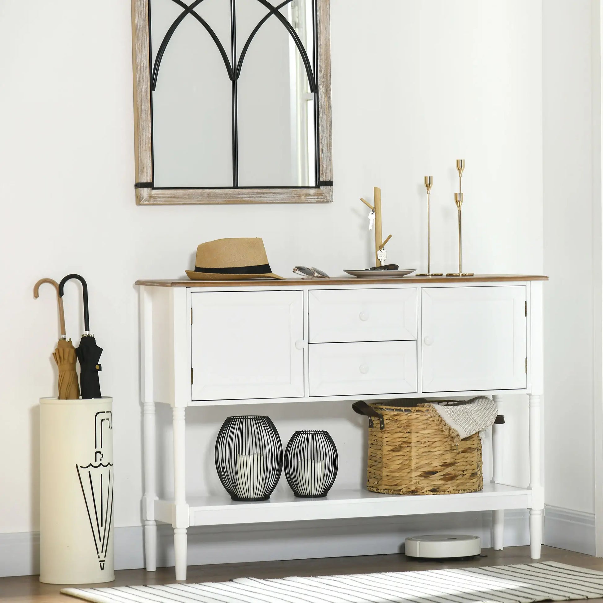 Vintage Console Table, 2 Drawers and Cabinets, Retro Sofa Table, White Console Tables at Gallery Canada