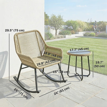 3 Piece Rocking Bistro Set with Cushions, Glass Table, Cream White, Cream White Bistro Sets at Gallery Canada