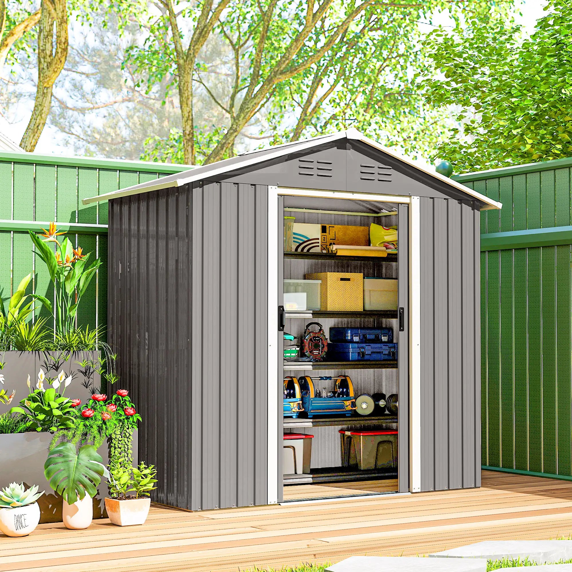 6.5x3.5ft Metal Garden Storage Shed, Double Sliding Doors, Light Grey Sheds at Gallery Canada