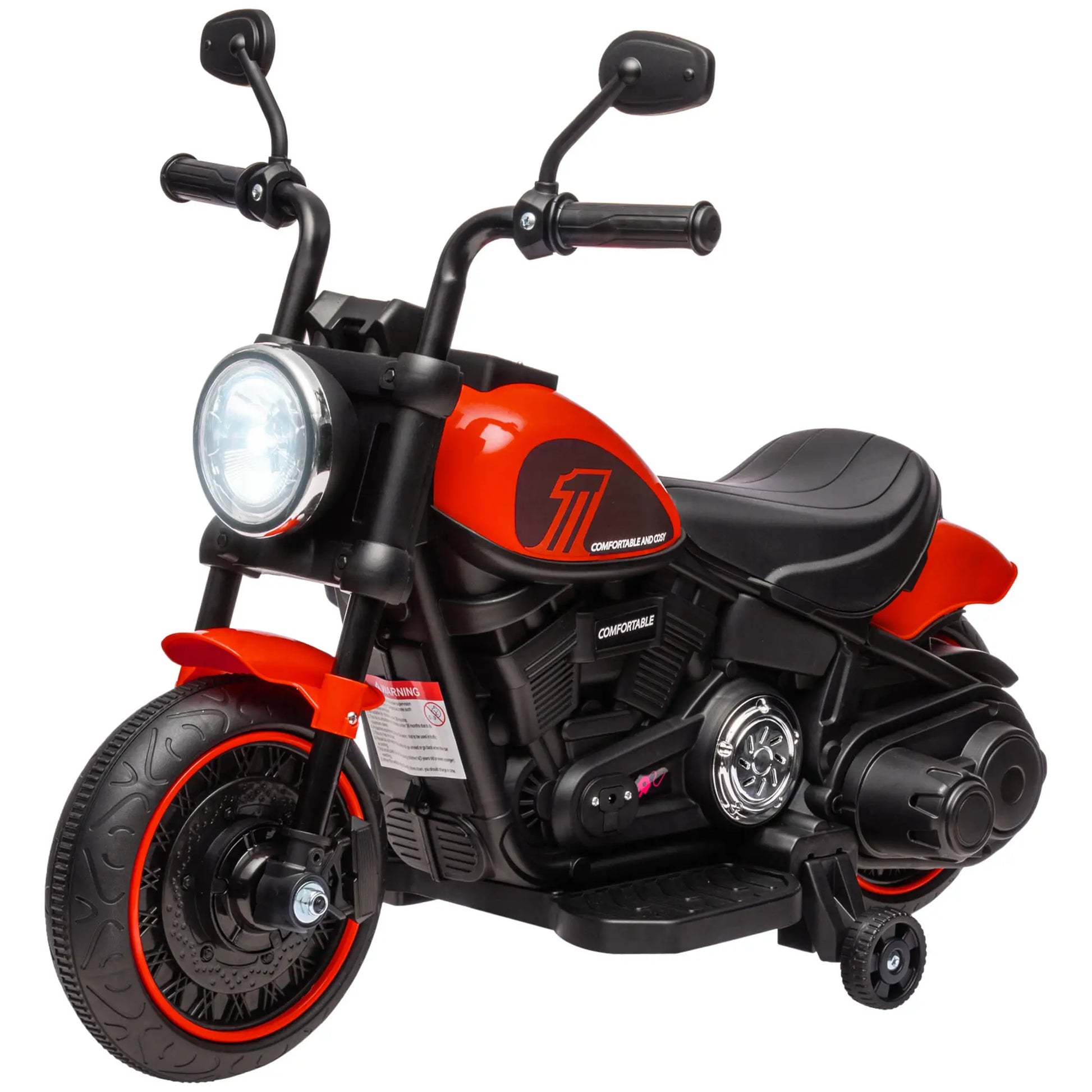 6V Kids Motorcycle with Training Wheels, Foot Pedal, Headlight, Music, Red Electric Motorcycles Red, Black at Gallery Canada