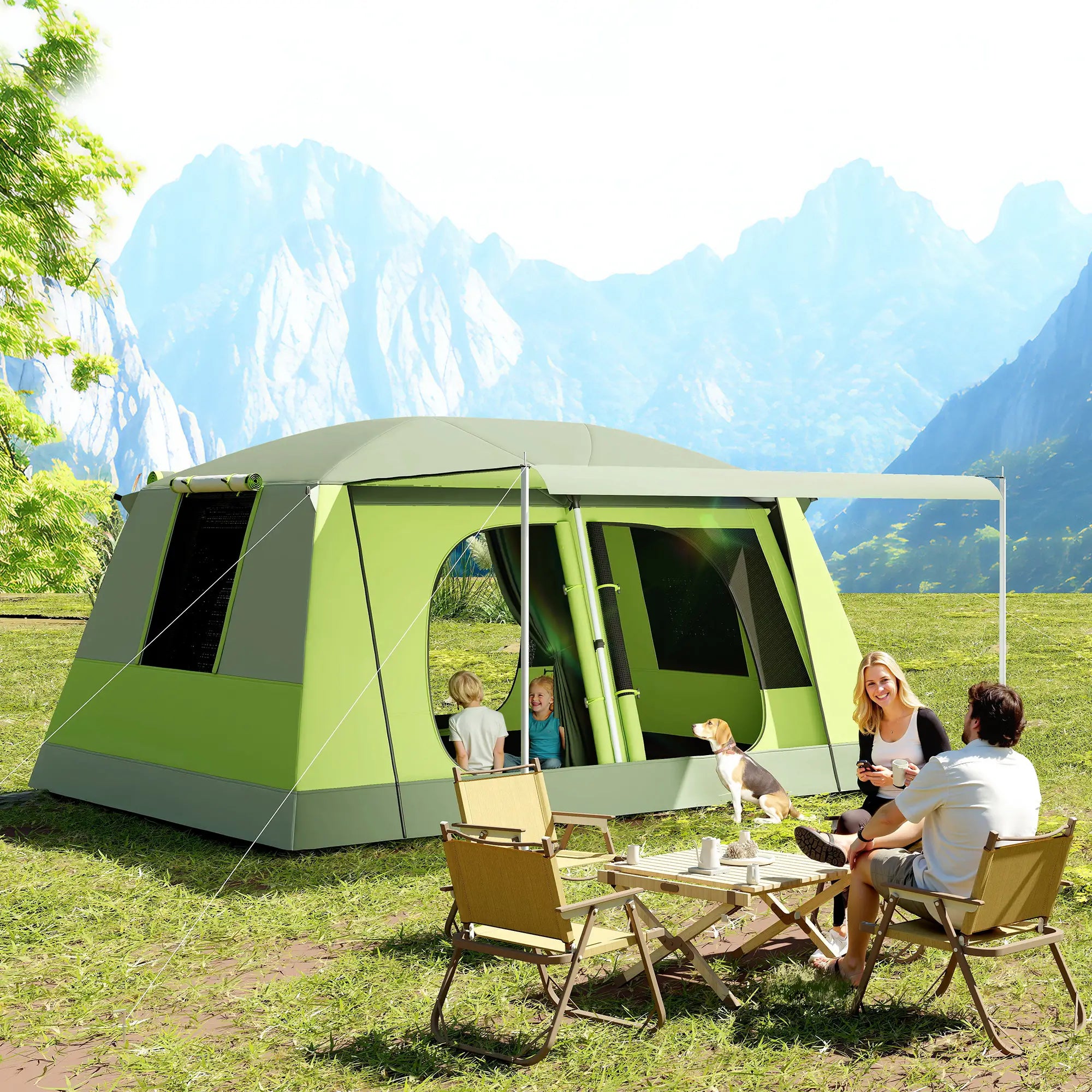 Tunnel Tent Camping Shelter, Two Rooms, Lamp Hook, Portable, Green Camping Tents at Gallery Canada