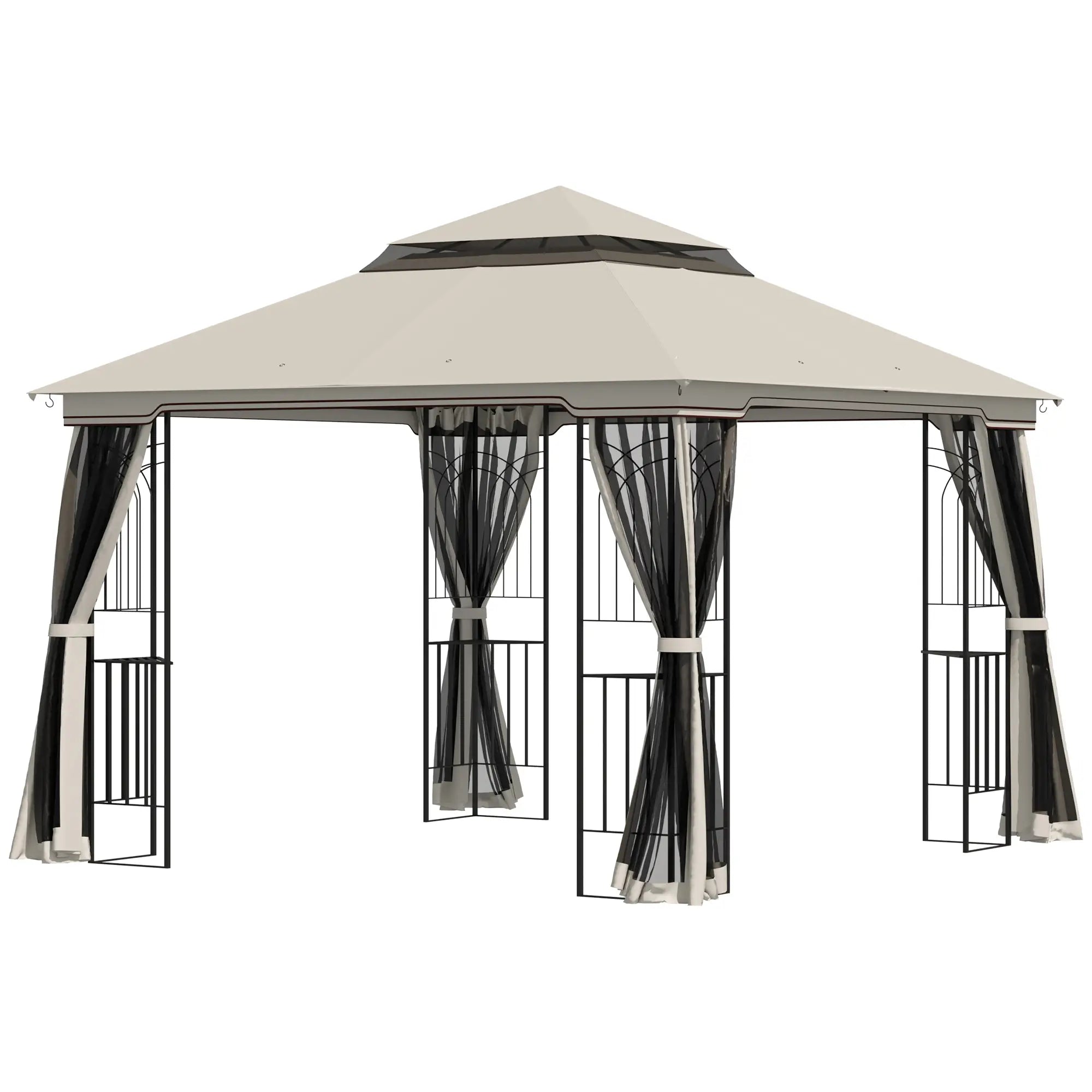 10'x10' Soft-Top Gazebo, Double Tier Roof, Mesh Curtains, Beige Gazebos at Gallery Canada