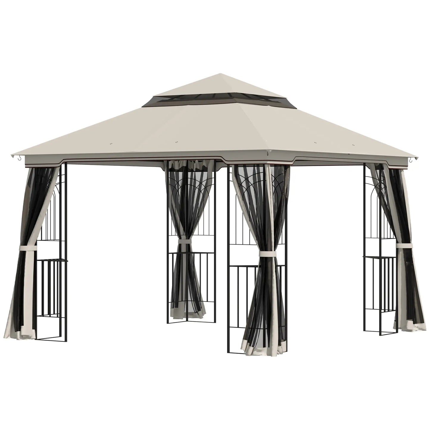 10'x10' Soft-Top Gazebo, Double Tier Roof, Mesh Curtains, Beige Gazebos at Gallery Canada