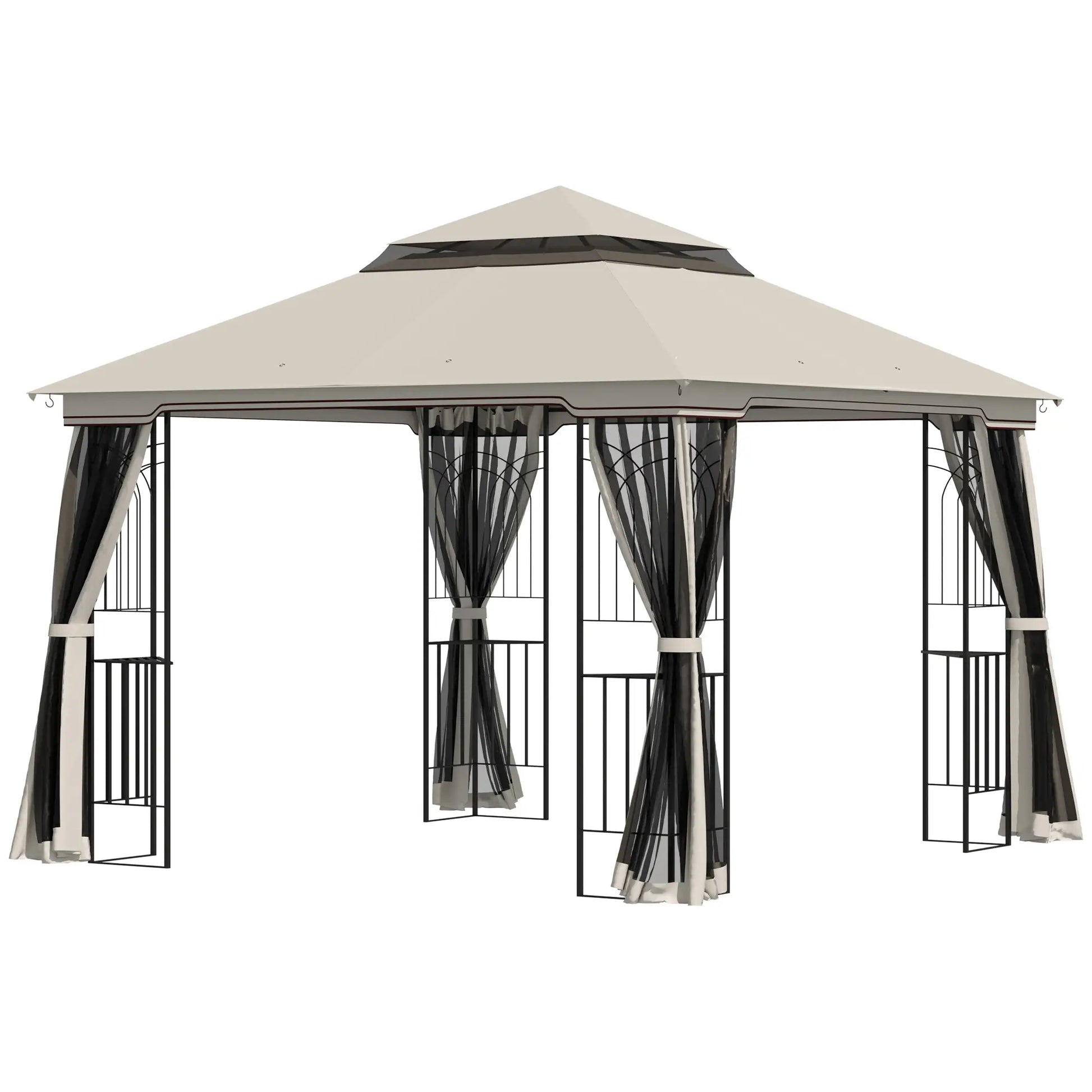 10'x10' Soft-Top Gazebo, Double Tier Roof, Mesh Curtains, Beige Gazebos at Gallery Canada