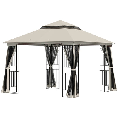 10'x10' Soft-Top Gazebo, Double Tier Roof, Mesh Curtains, Beige Gazebos at Gallery Canada