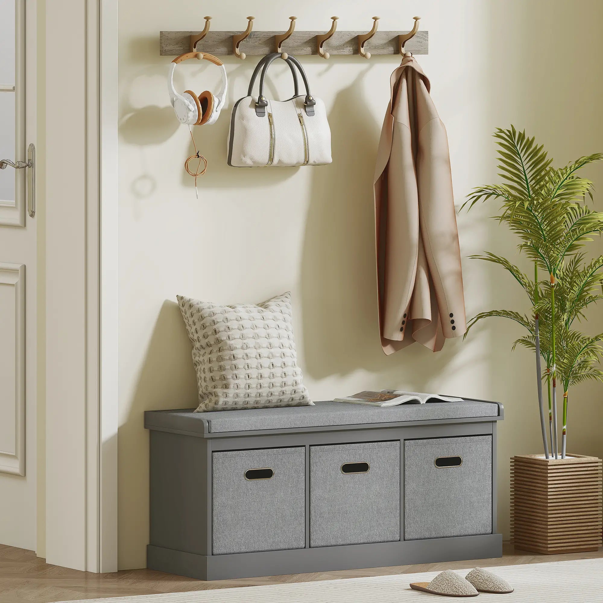 Shoe Storage Bench with Seat, 3 Fabric Drawers, Dark Grey Shoe Storage Cabinets & Racks at Gallery Canada