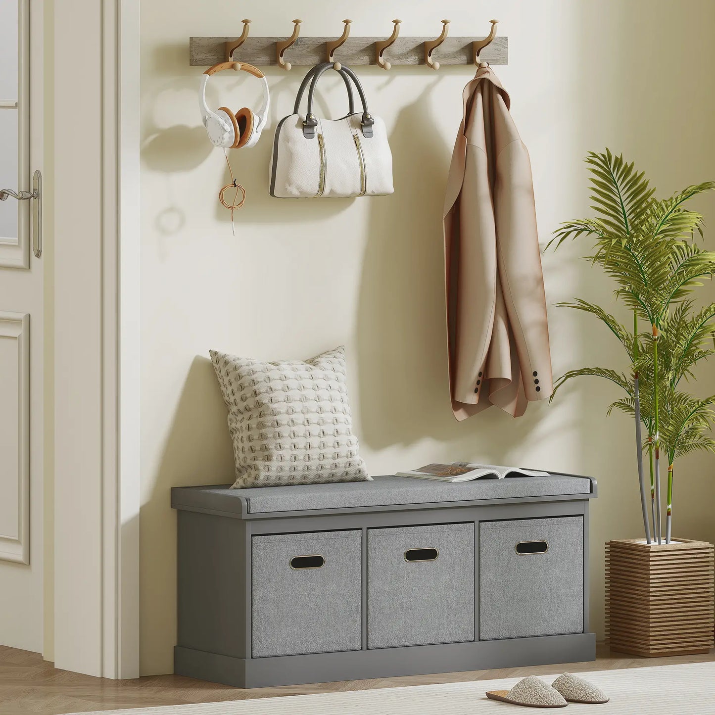Shoe Storage Bench with Seat, 3 Fabric Drawers, Dark Grey Shoe Storage Cabinets & Racks at Gallery Canada