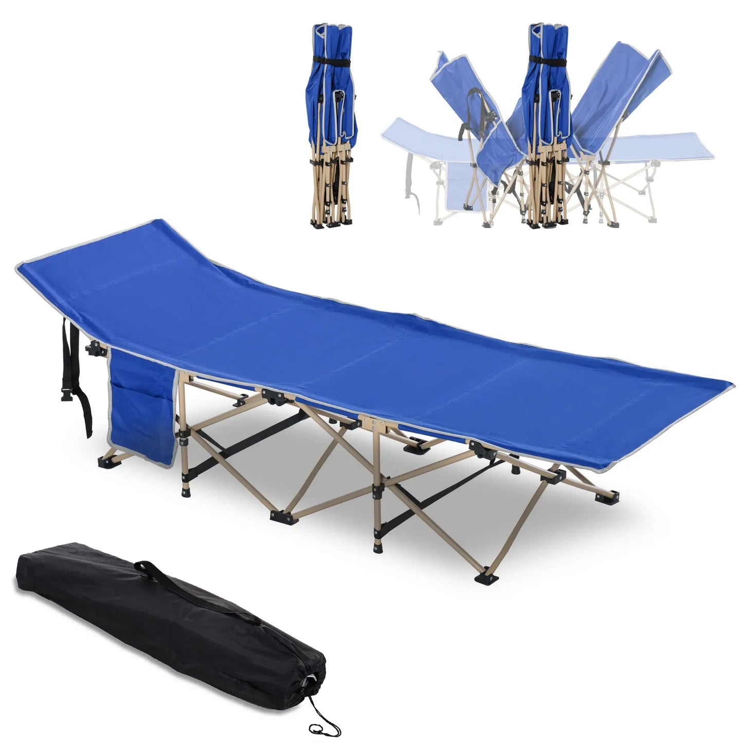 Folding Camping Cot for Adults, with Carry Bag, Side Pocket, Navy Blue Camping Cots at Gallery Canada