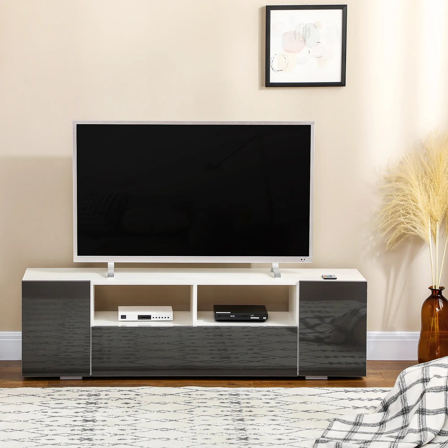 TV Stand for 60" TVs, LED Lights, Storage Shelves, 53.9" x 13.8" x 16.5", Grey TV Stands at Gallery Canada