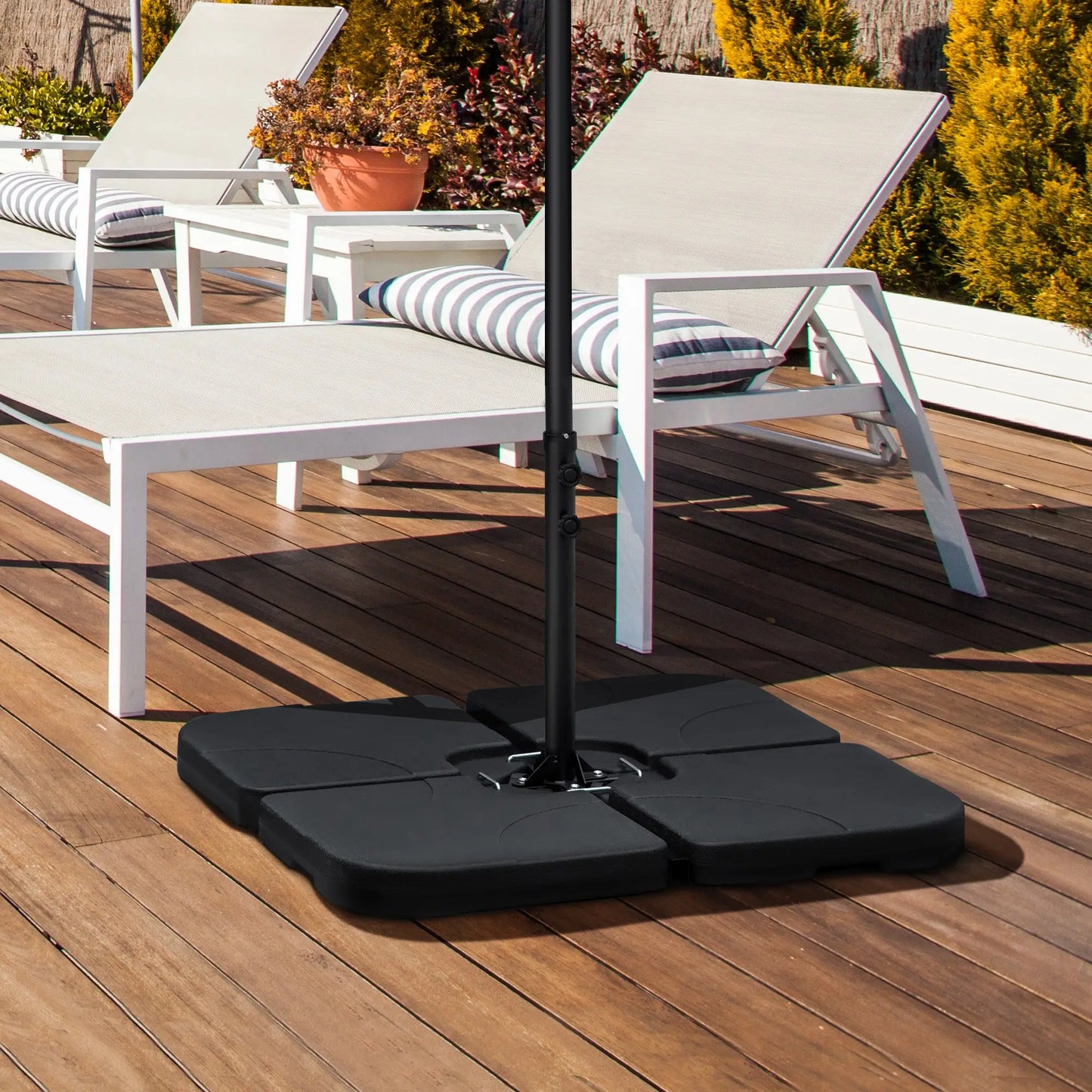 4 Piece Umbrella Base Stand, U Locking, 132 lb Water or 172 lb Sand, Black Umbrella Bases at Gallery Canada