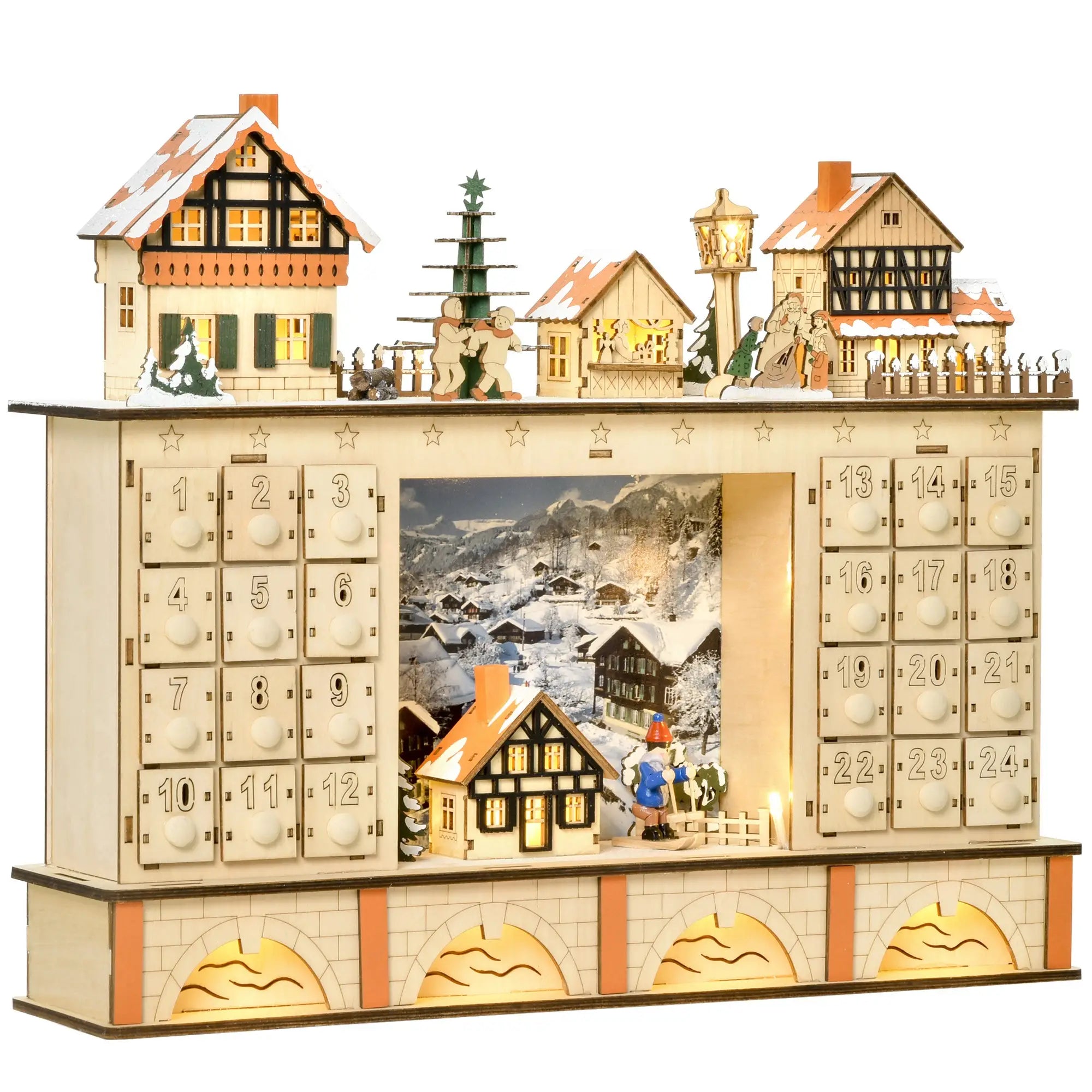 Christmas Advent Calendar, Light Up Wooden Countdown Drawer, Village, Natural Wood Christmas Advent Calendars Natural at Gallery Canada