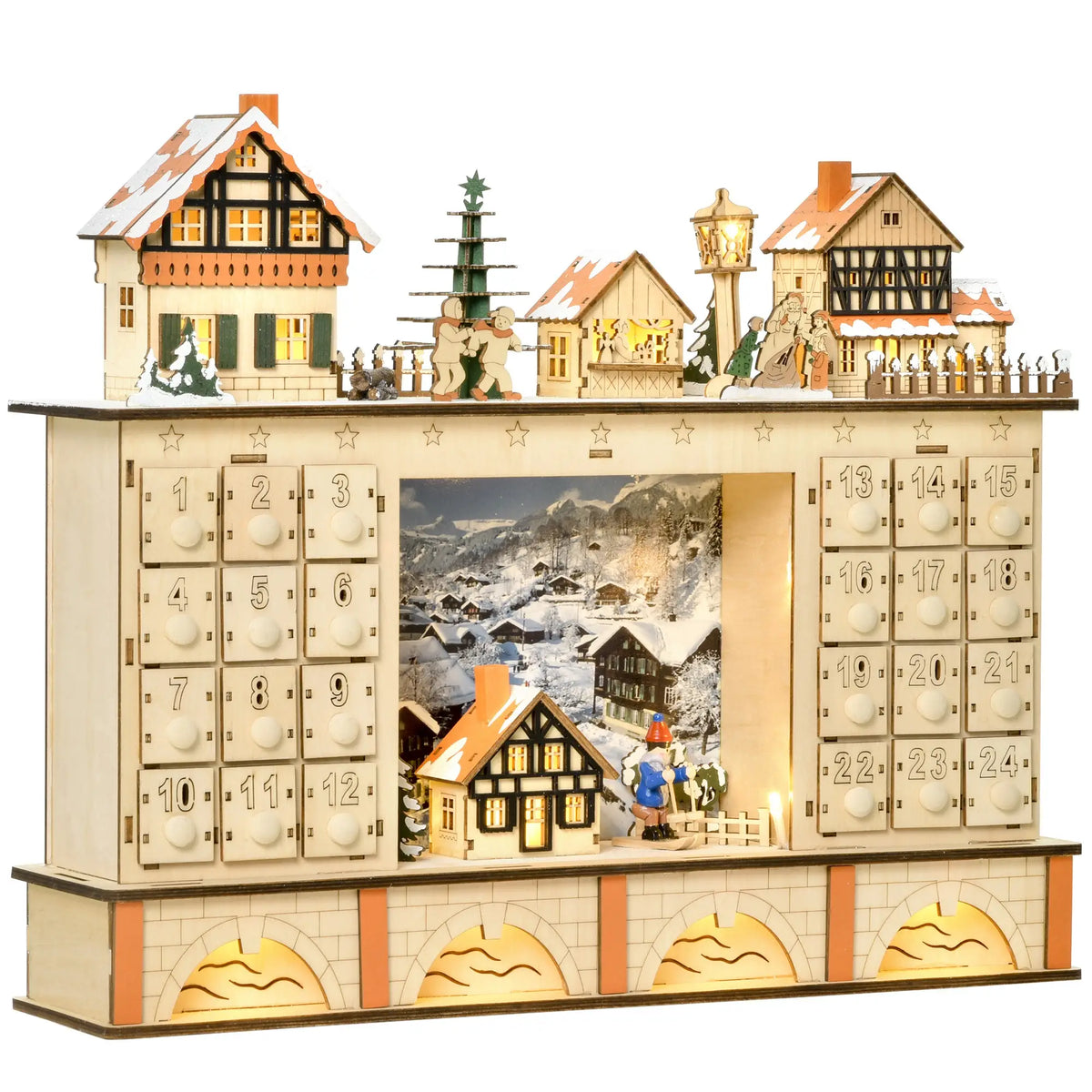 Christmas Advent Calendar, Light Up Wooden Countdown Drawer, Village, Natural Wood Christmas Advent Calendars Natural at Gallery Canada