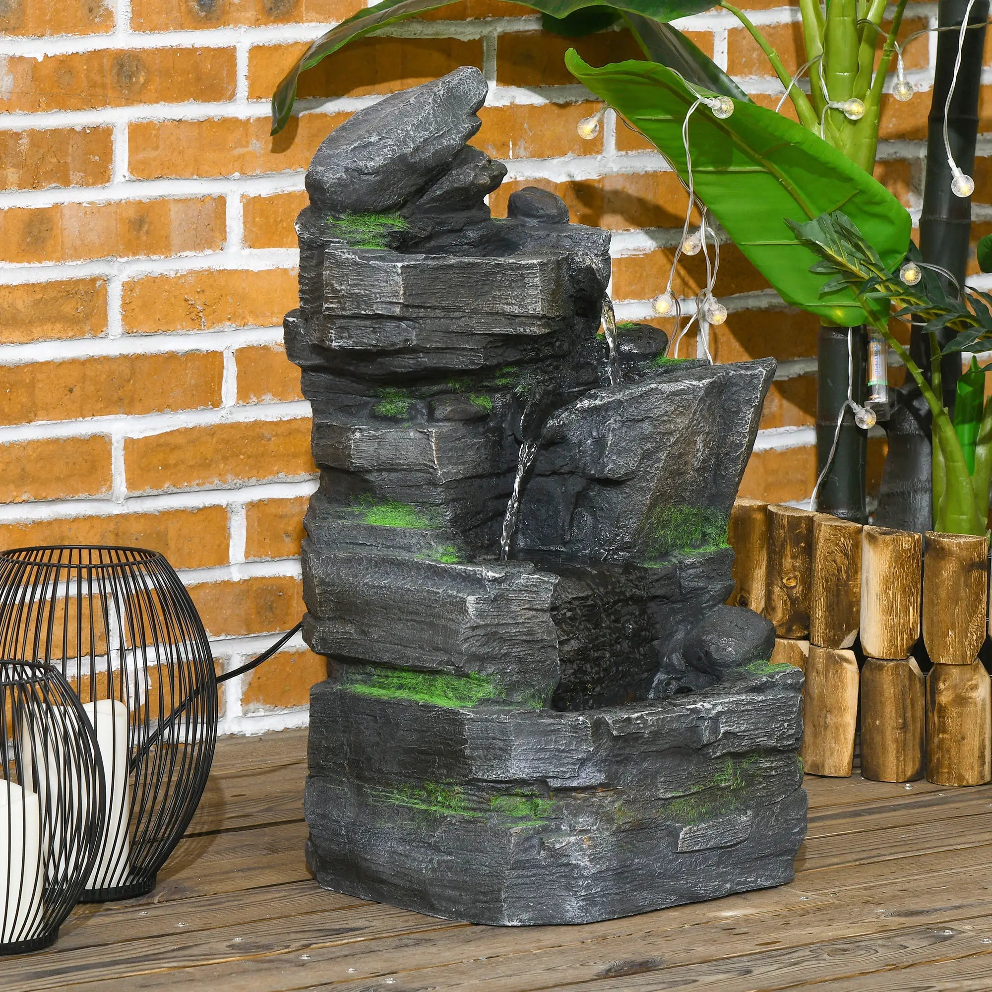 4-Tier Outdoor Water Fountain, LED Lights, Adjustable Flow, 22.4-inch Resin Water Fountains at Gallery Canada