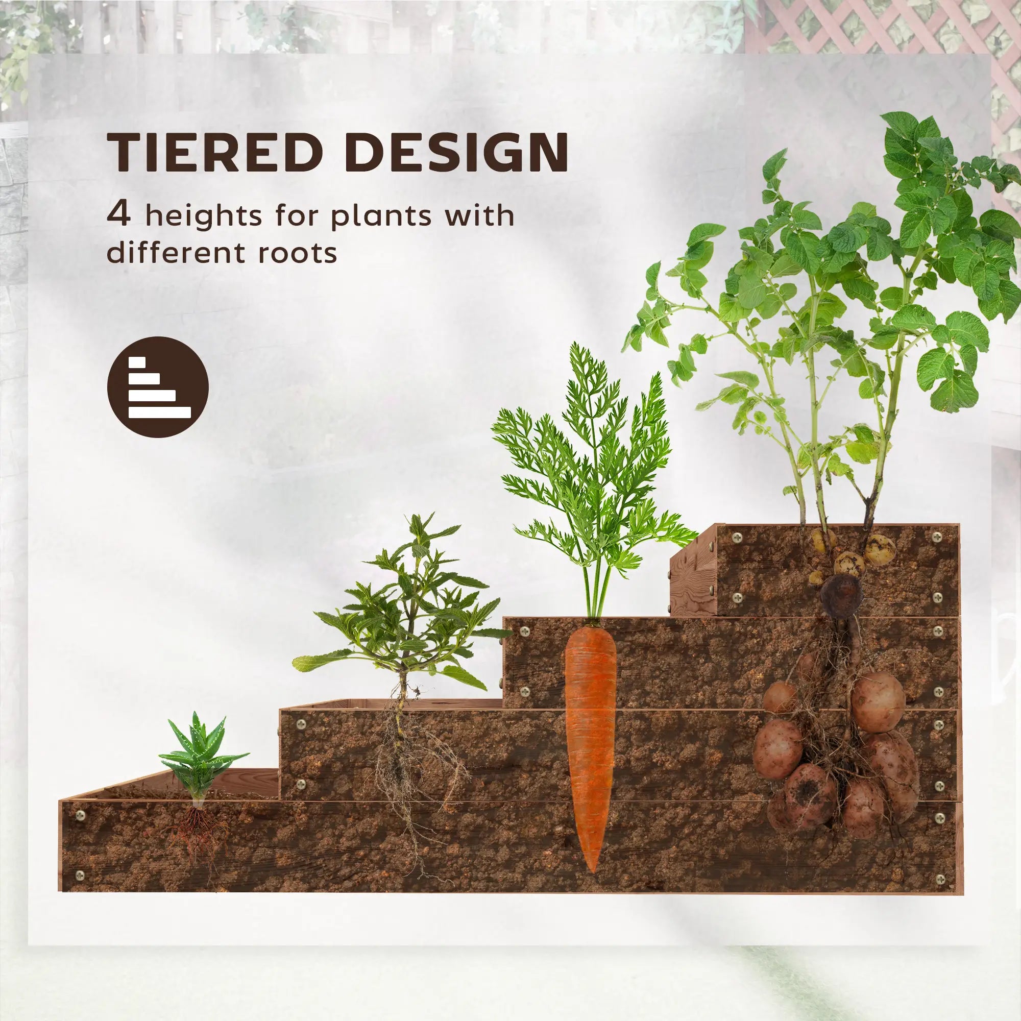 4-Tier Raised Garden Bed, Wooden Elevated Planter Box with Liner, Dark Brown Raised Garden Beds at Gallery Canada