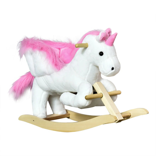 Kids Rocking Horse, Plush Unicorn Ride-On Toy, Pink