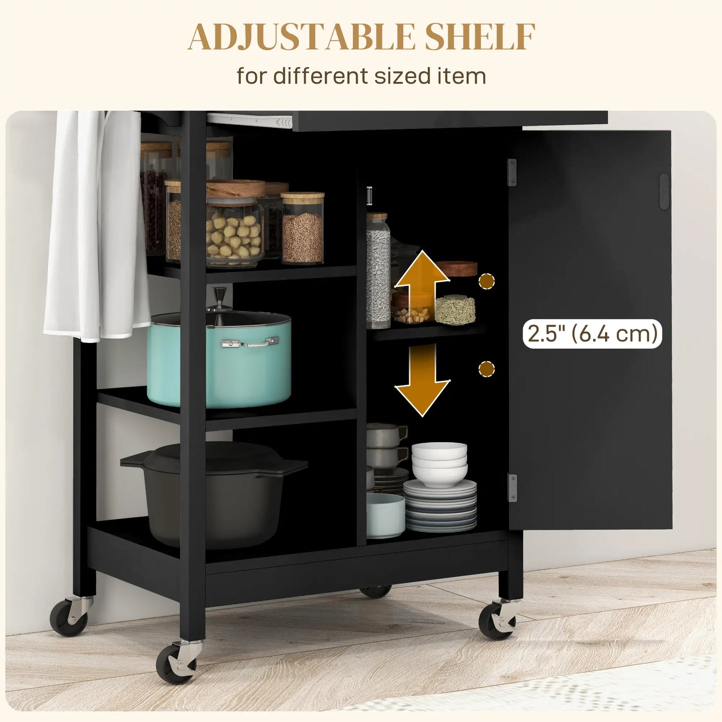 Modern Rolling Kitchen Island Cart, Natural Wood Top, Black Kitchen Islands & Kitchen Carts at Gallery Canada