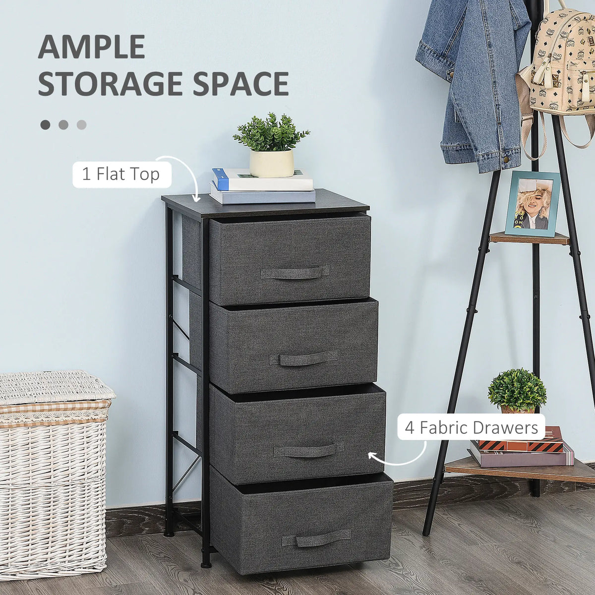 Linen Drawer Cabinet, 4 Removable Drawers, Metal Frame, Adjustable Feet, Black Storage Cabinets at Gallery Canada