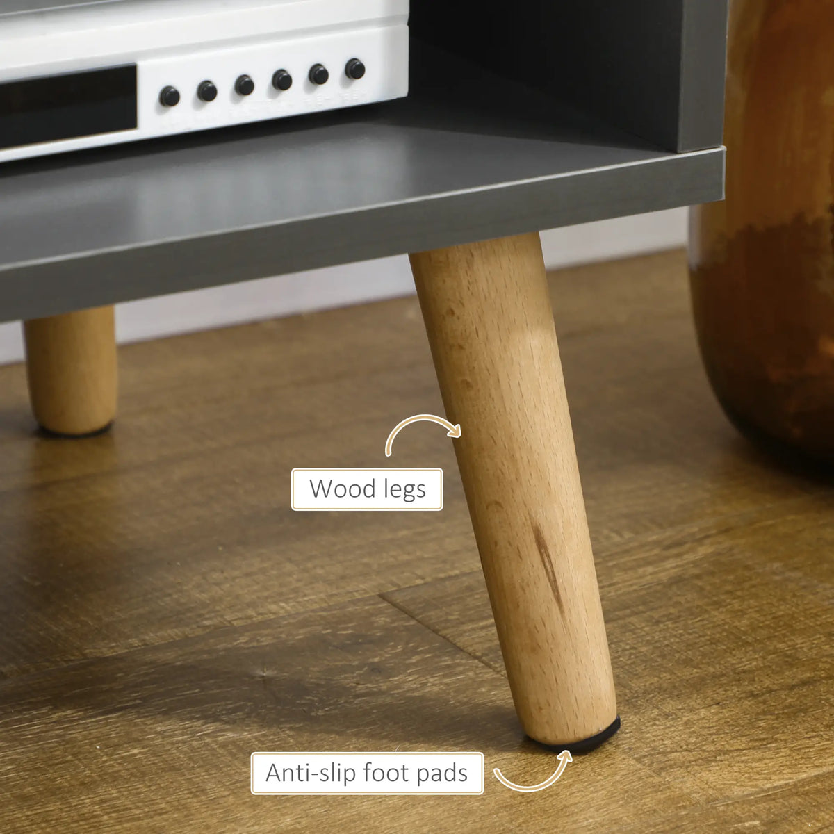 Support TV pour téléviseurs de 55", armoire avec étagères, gris foncé