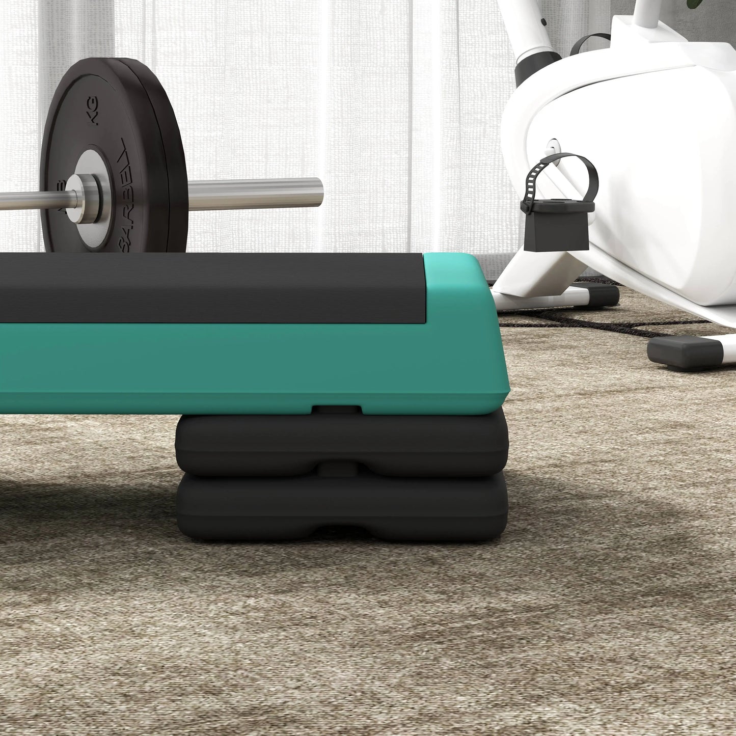 Adjustable Exercise Step Platform, 3-Level with Risers 4", 6", 8" Aerobic Stepper, 550lbs Weight Capacity, Green Aerobic Equipment at Gallery Canada