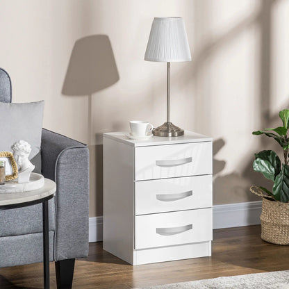 Modern Nightstand Set of 2, 3 Drawer Bedside Tables, White