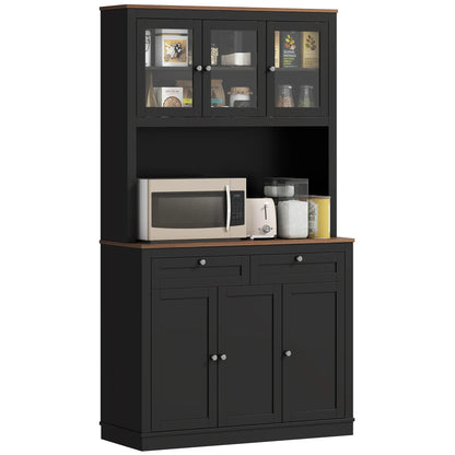 71" Pantry Cabinet with Microwave Space, Buffet Hutch, 2 Drawers, Adjustable Shelves, Black Kitchen Pantry Cabinets Black, Oak at Gallery Canada