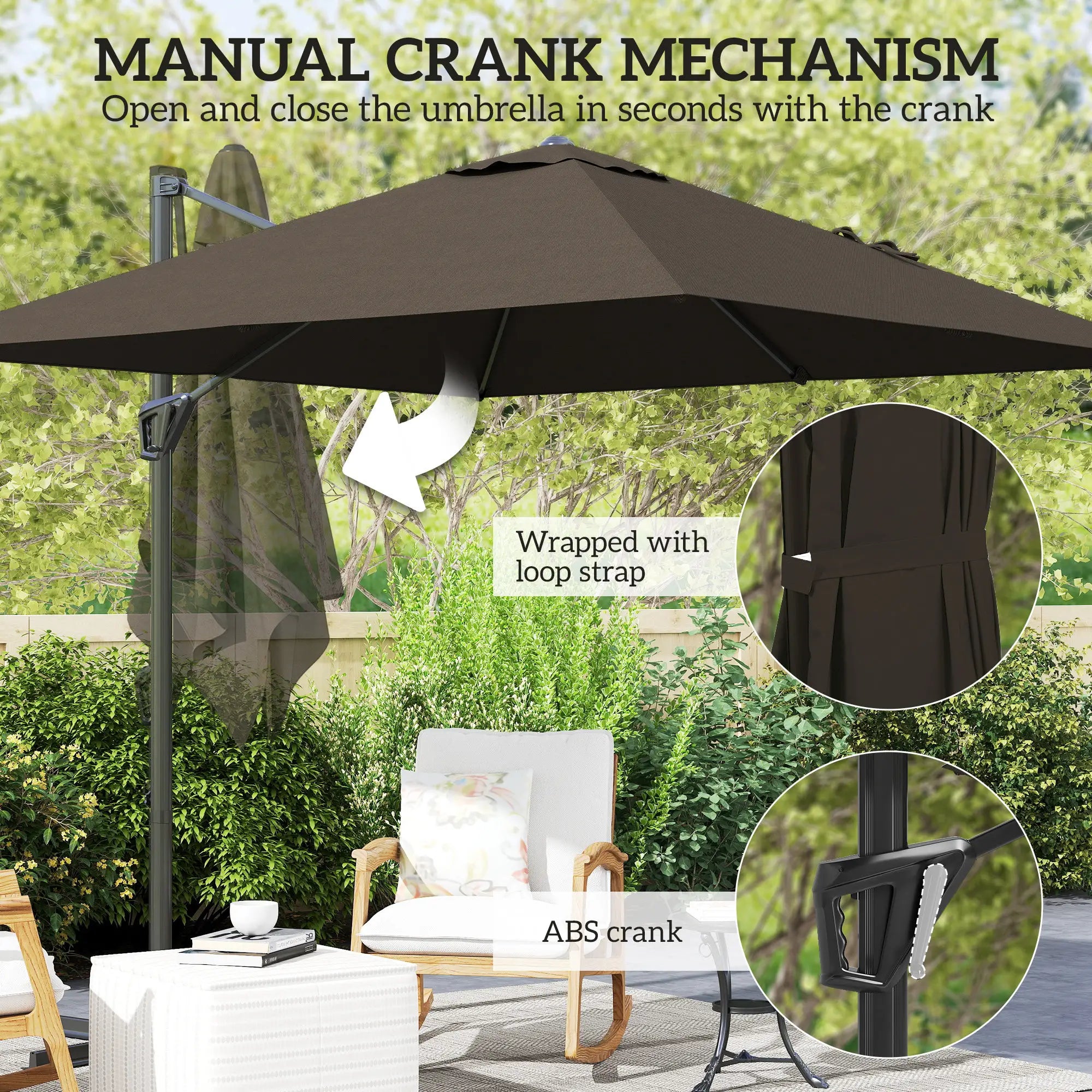 8'x8' Square Patio Hanging Offset Umbrella, Outdoor Cantilever Parasol, Tan Offset Cantilever Umbrellas at Gallery Canada