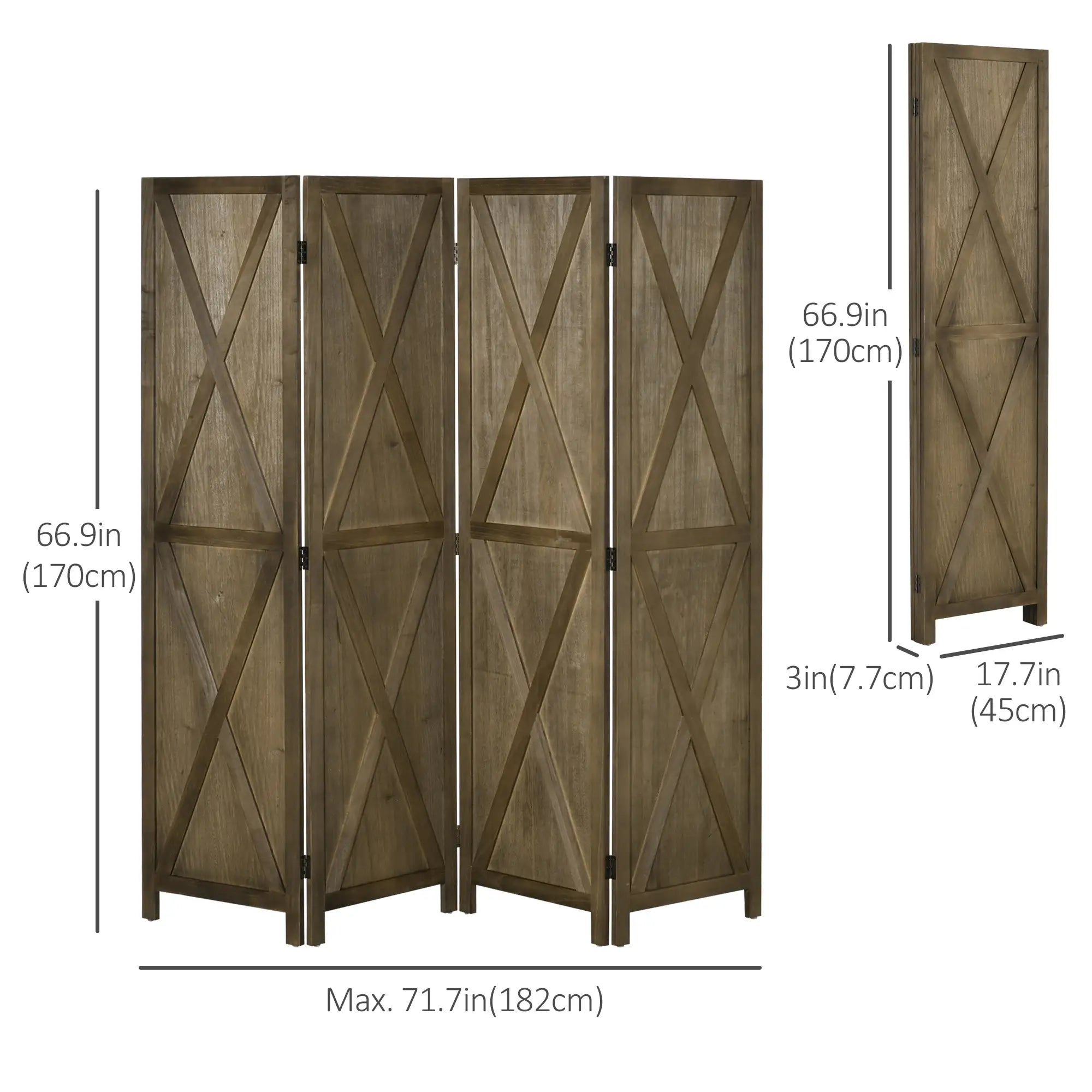 4-Panel Farmhouse Room Divider, Foldable Wooden Frame 5.6FT, Brown Room Dividers at Gallery Canada