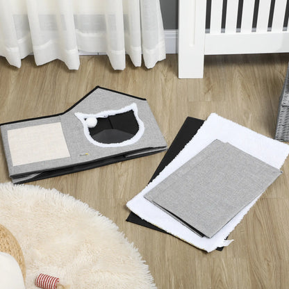 Large Cat Bed, Indoor Cat House with Soft Cushion, Scratching Pad, Grey Cat Houses at Gallery Canada