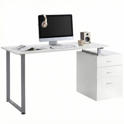 47" L Computer Desk, Metal Frame, Reversible File Drawers, White Writing Desks Silver frame, White board at Gallery Canada