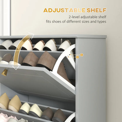 Narrow Shoe Storage, 3 Flip Drawers, Adjustable Shelves, Holds 12 Pairs, Grey Shoe Storage Cabinets & Racks at Gallery Canada