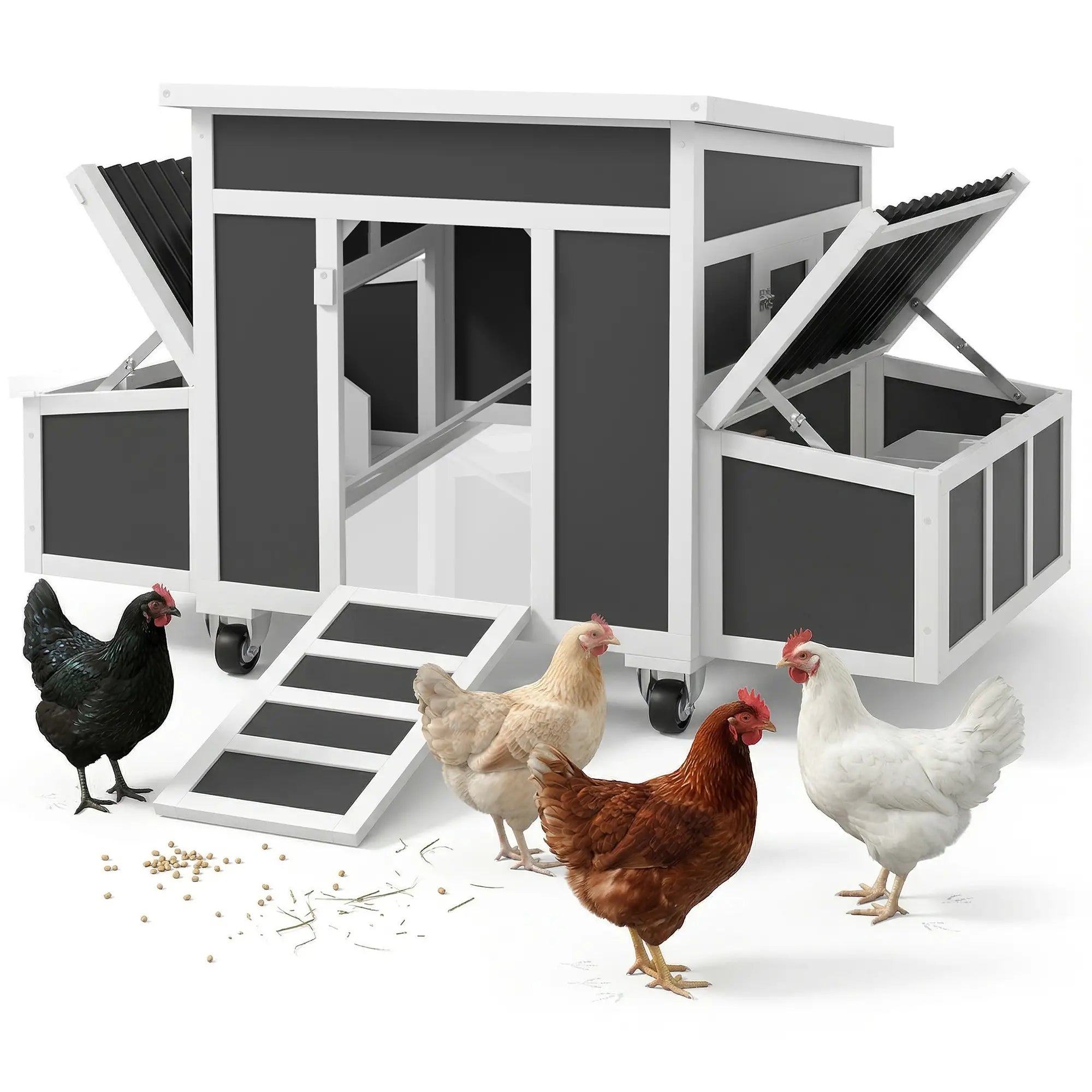 Wooden Chicken Coop With Nesting Box, 6 Chickens, Dark Grey Chicken Coops Dark Grey at Gallery Canada