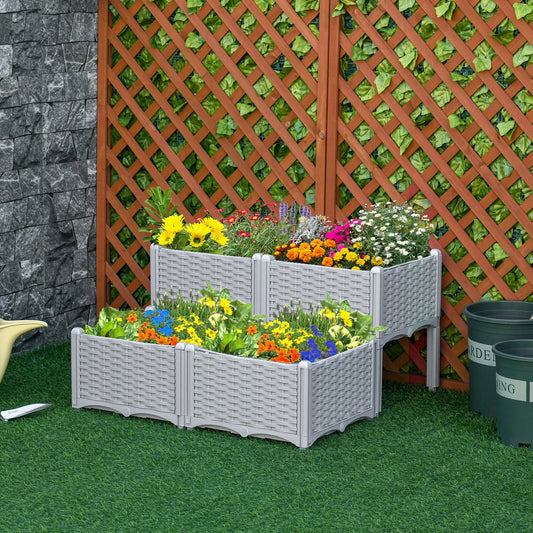 4-Piece Raised Garden Bed, PP Flower Bed, Vegetable Herb Grow Box, Grey Elevated Garden Beds Grey at Gallery Canada