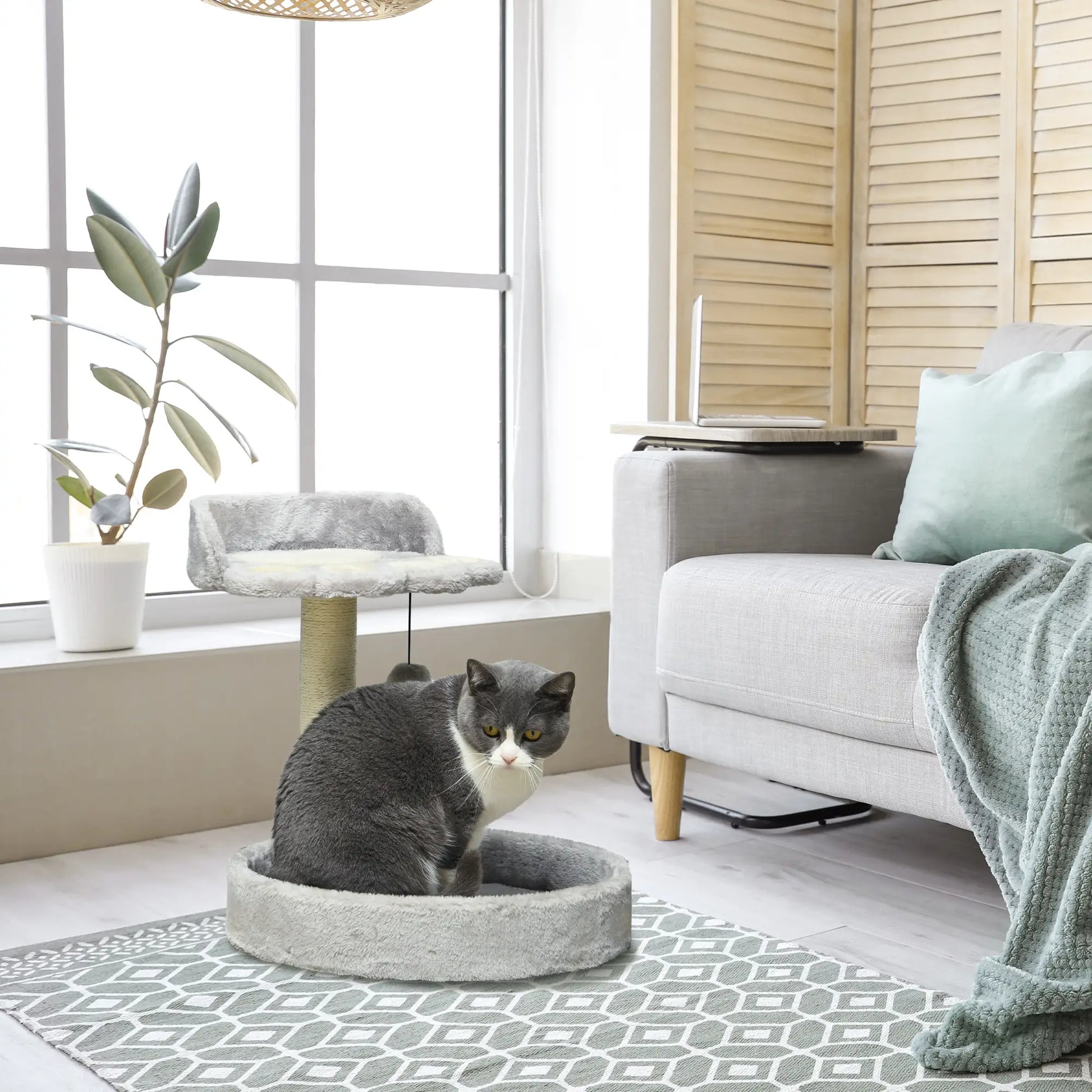 17" Small Cat Tree, Sisal Scratching Post, Dangling Ball, Bed, Light Grey Cat Trees at Gallery Canada