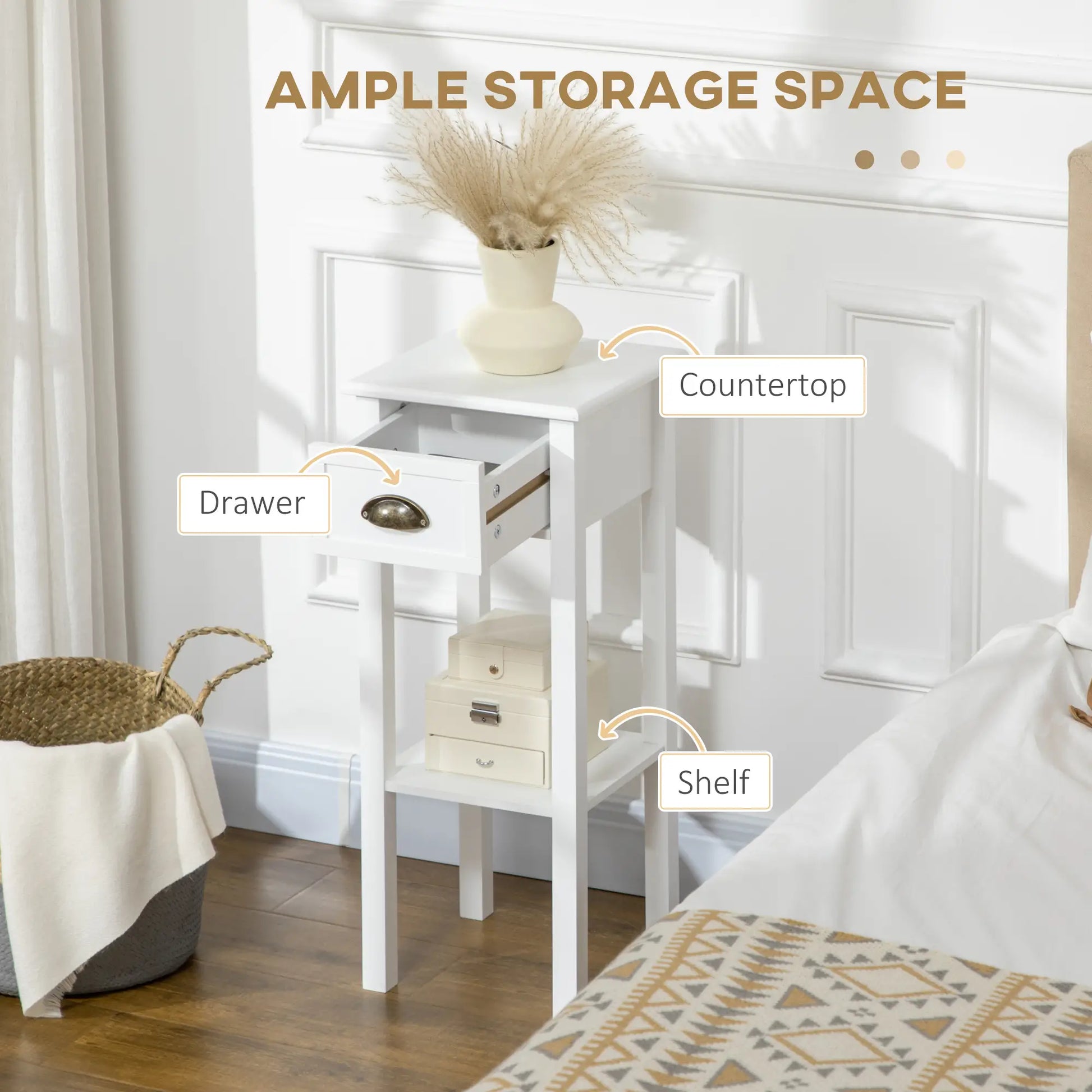 2 Tier Side Table, Set of 2, Narrow Tall End Table with Drawer, White Side Tables at Gallery Canada