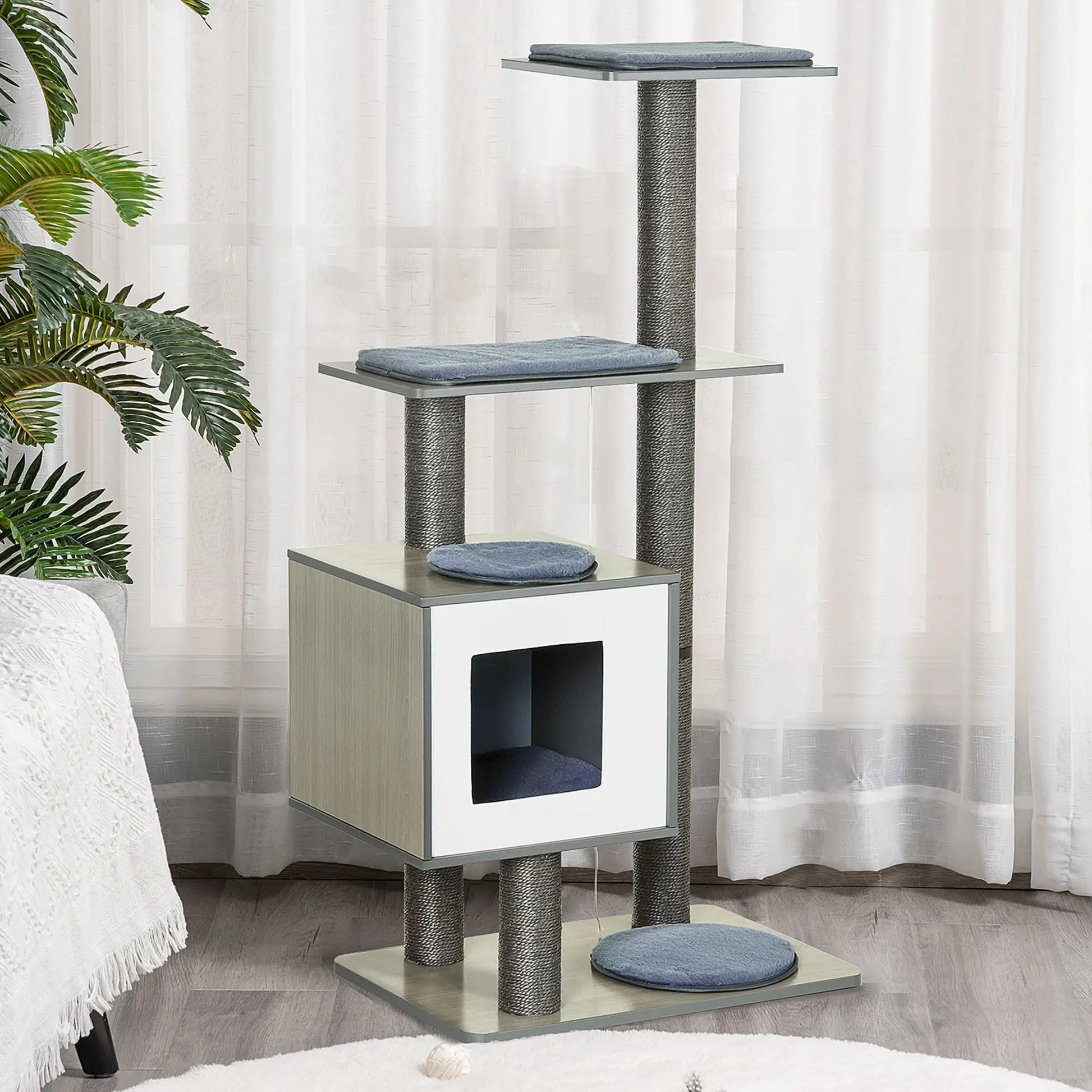 47.2" Cat Tree, Kitten Scratcher, Play House, Scratching Post, Grey Cat Posts at Gallery Canada