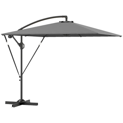 Patio Offset Umbrella, Crank Parasol With Base, Cover, Wind Securing, Khaki Offset Cantilever Umbrellas at Gallery Canada