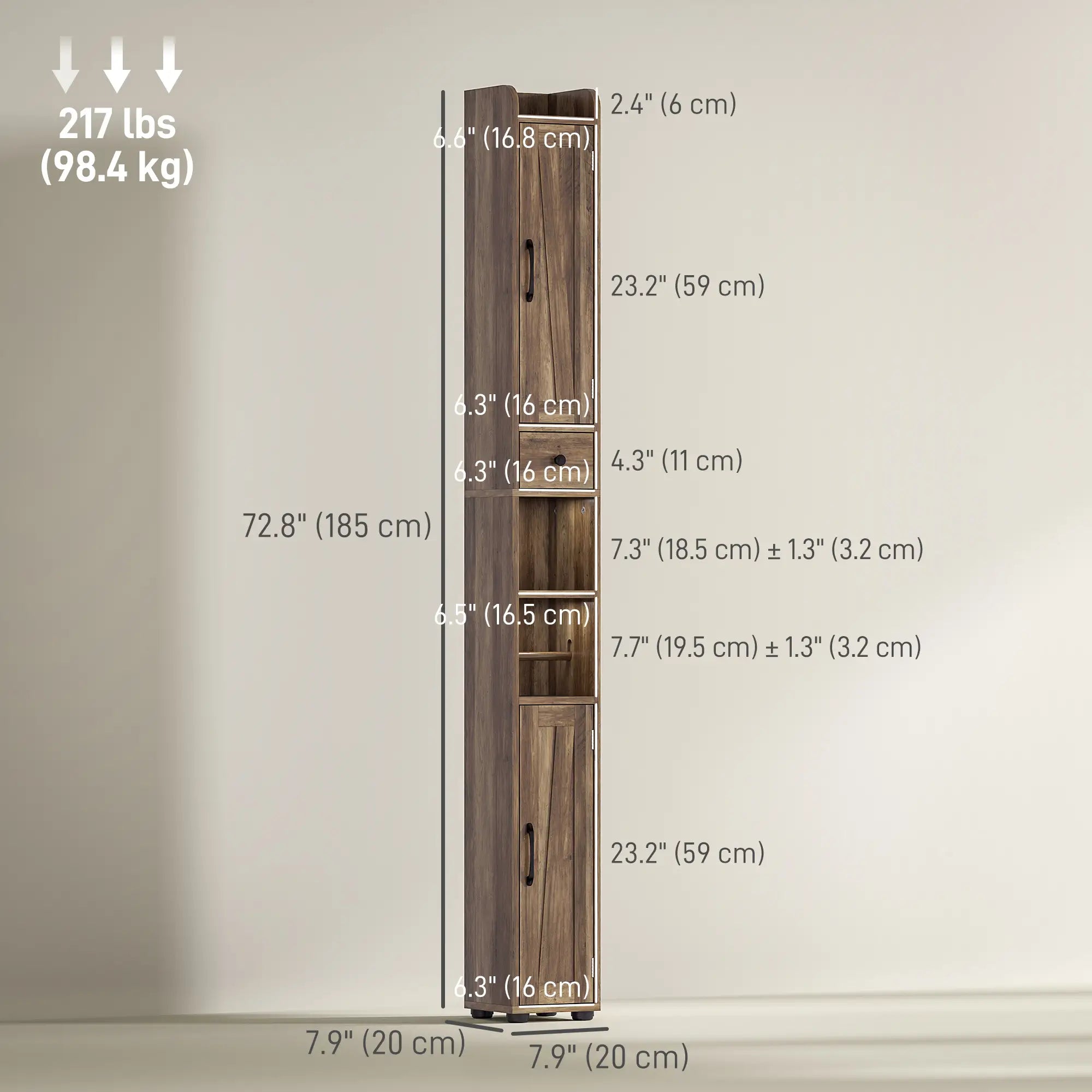 Narrow Bathroom Cabinet, Tall Storage with Barn Doors, Drawer, Adjustable Shelves, Wood Grain, Brown Bathroom Cabinets at Gallery Canada