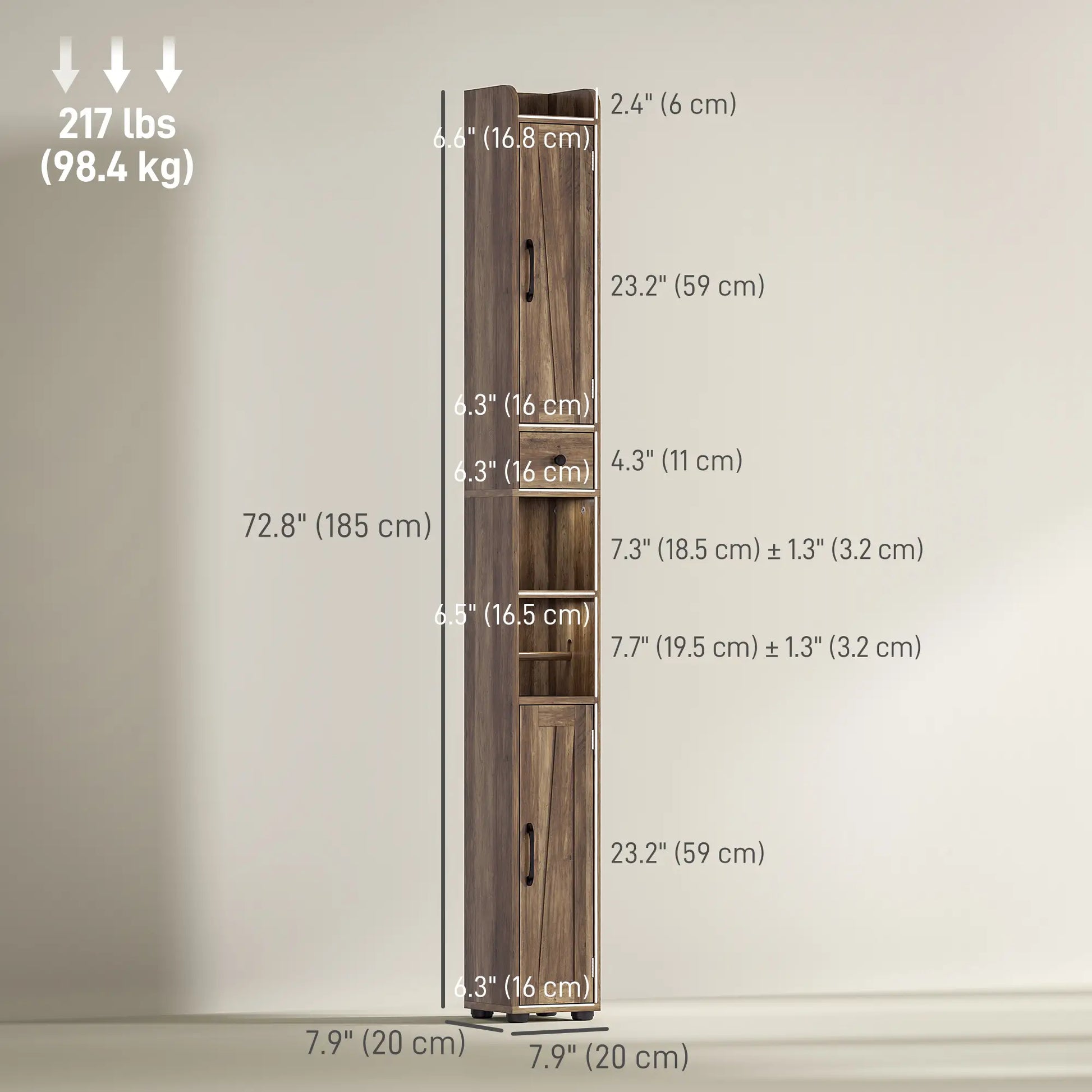 Narrow Bathroom Cabinet, Tall Storage with Barn Doors, Drawer, Adjustable Shelves, Wood Grain, Brown Bathroom Cabinets at Gallery Canada