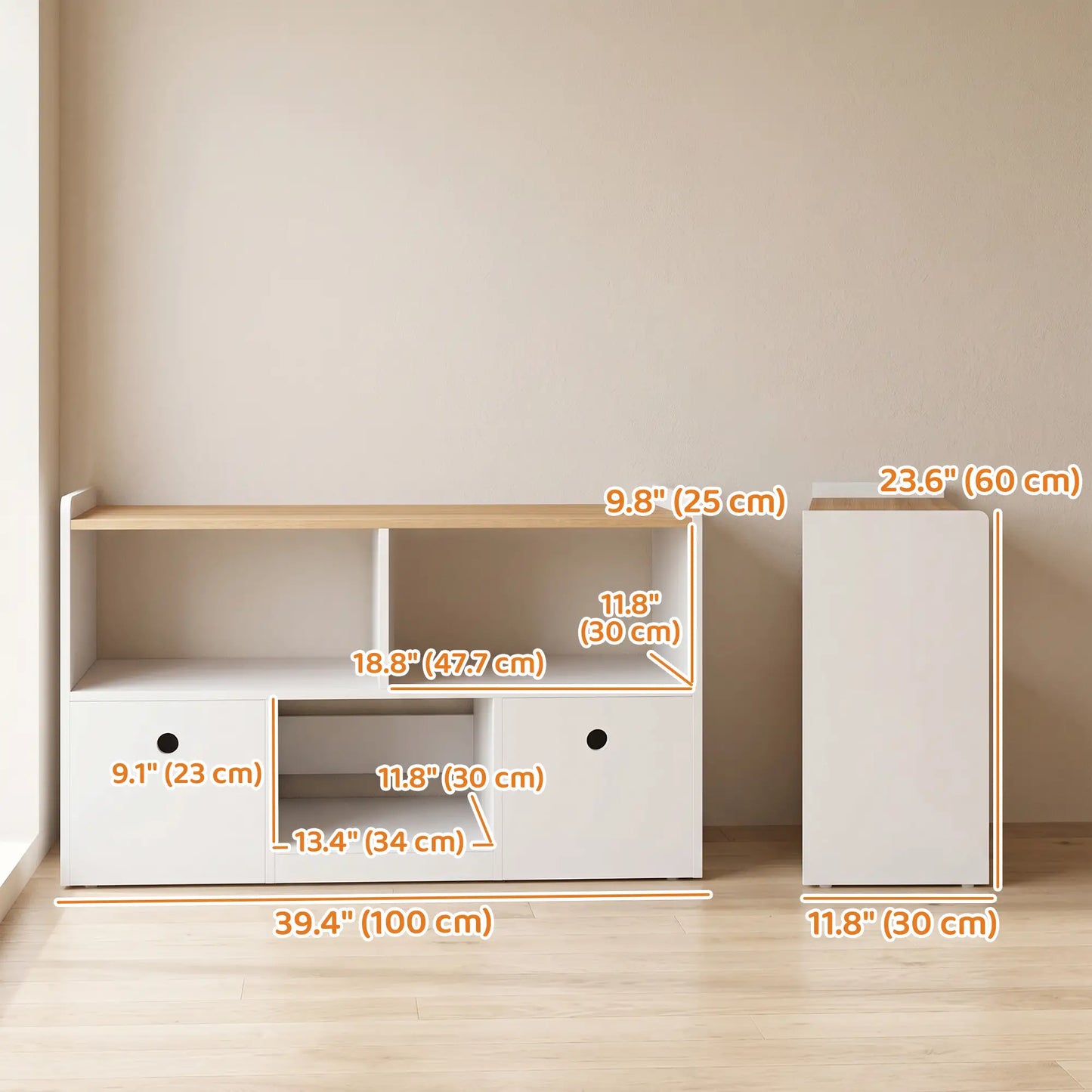 Toy Storage Organizer, 2 Drawers 3 Cubbies, White