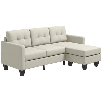 L-Shaped Sofa, 3 Seater Sectional with Ottoman, Beige 3-Seater Sofas Beige at Gallery Canada