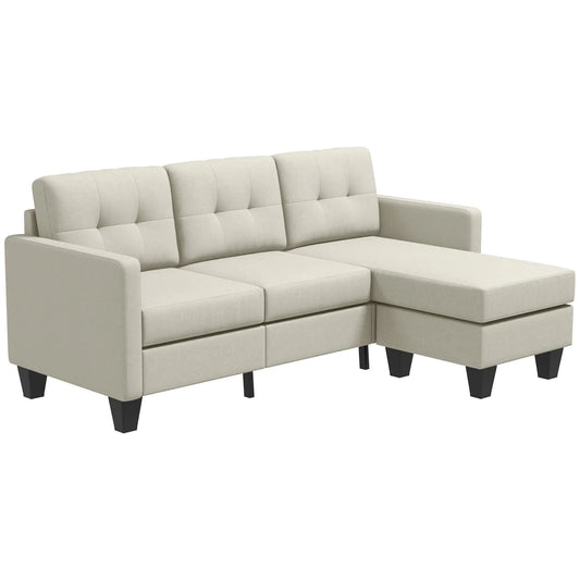 L-Shaped Sofa, 3 Seater Sectional with Ottoman, Beige 3-Seater Sofas Beige at Gallery Canada