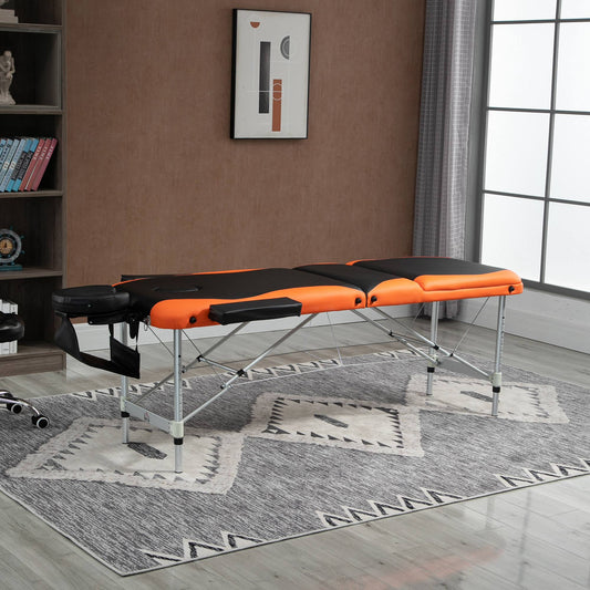 73" 3 Section Foldable Massage Table Professional Salon SPA Facial Couch Bed (Black/Orange) - Gallery Canada