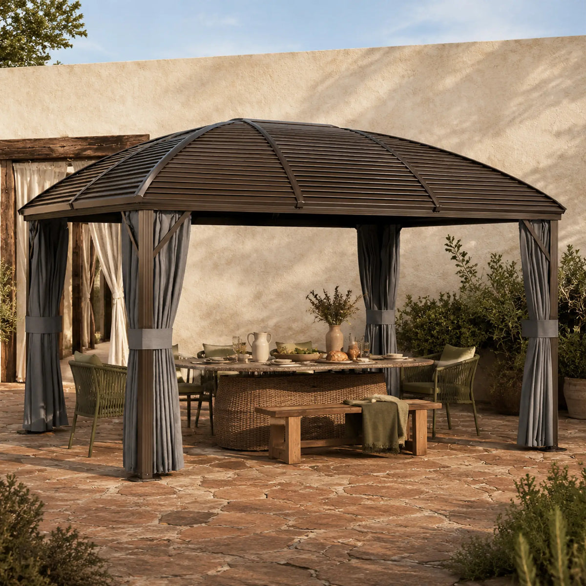 10' x 13' Hardtop Gazebo, Aluminum Canopy, Mesh Nettings, Dark Grey Gazebos at Gallery Canada