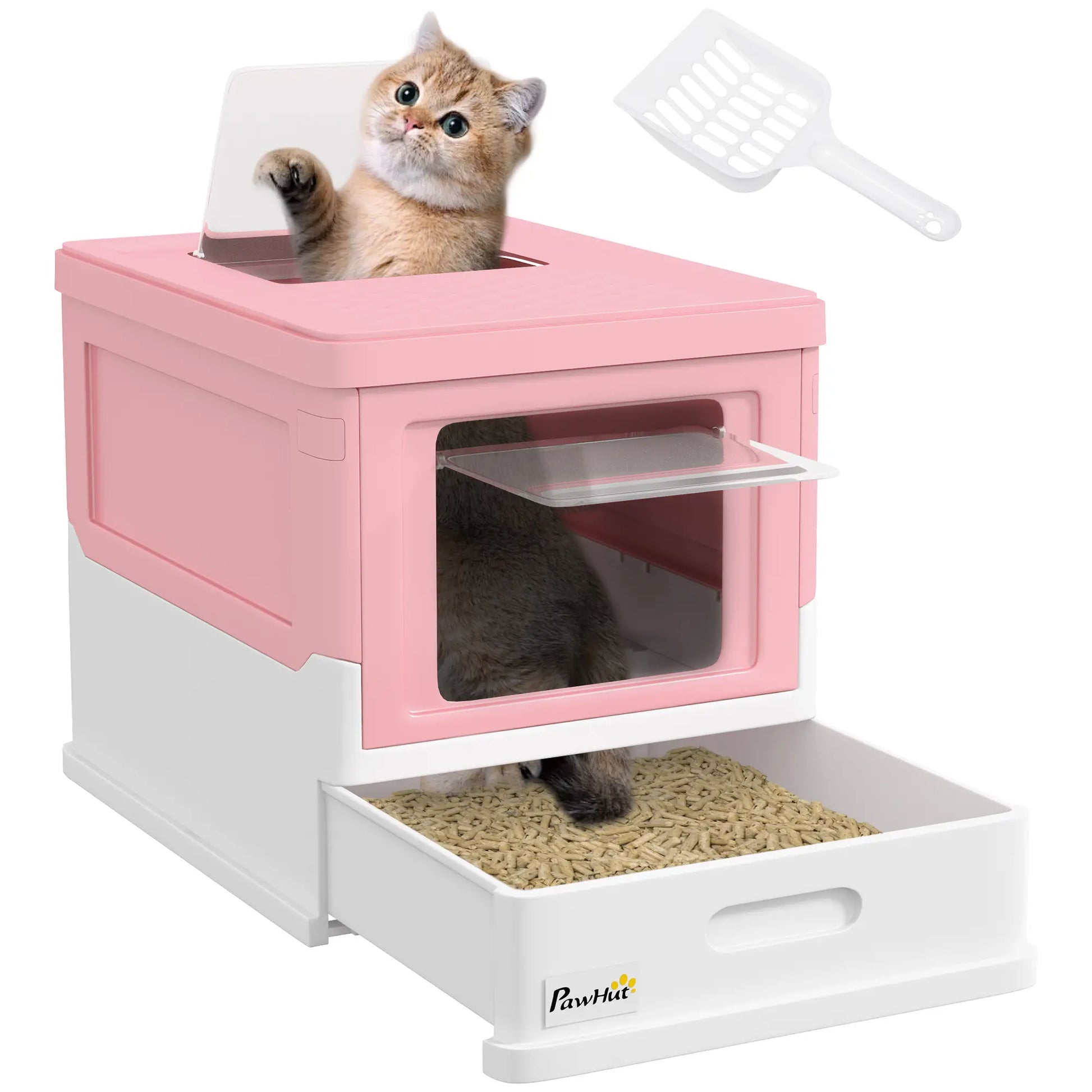 Enclosed Kitty Litter Box, Large, with Scoop, Tray, Pink Cat Litter Box Enclosures at Gallery Canada