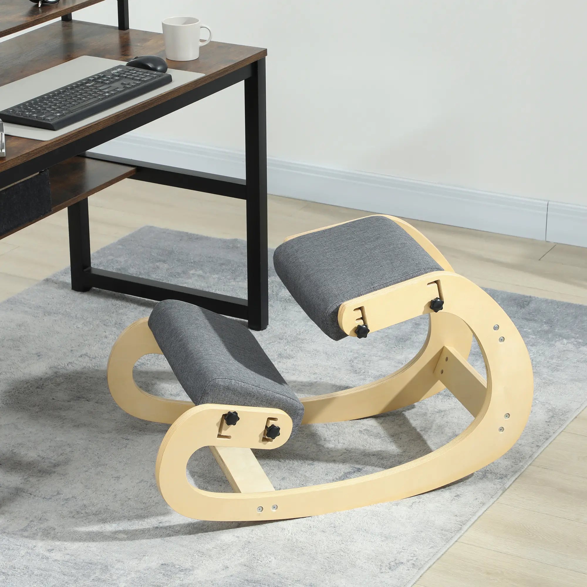 Ergonomic Kneeling Chair, Adjustable Rocking Wood Stool, Grey Office Chairs at Gallery Canada