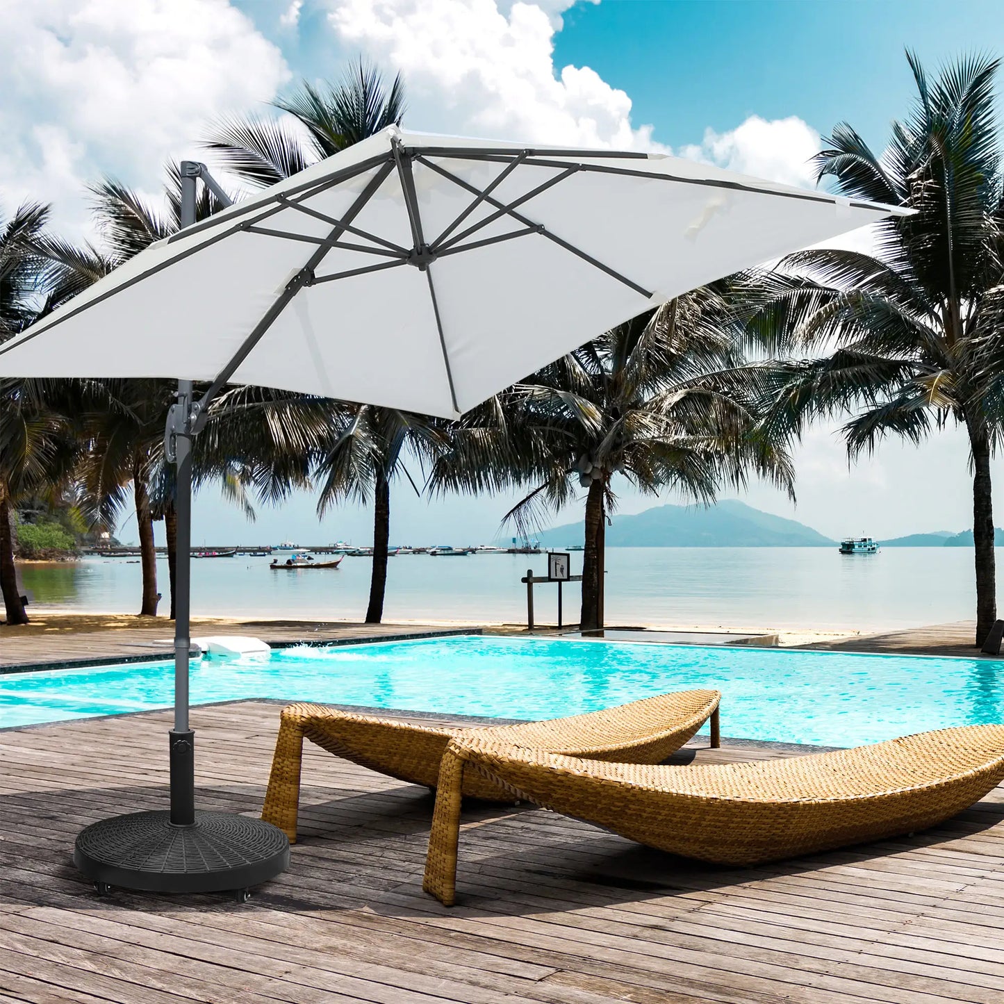 20.5" Round Resin Patio Umbrella Base, Outdoor Offset Stand, Black Umbrella Bases at Gallery Canada
