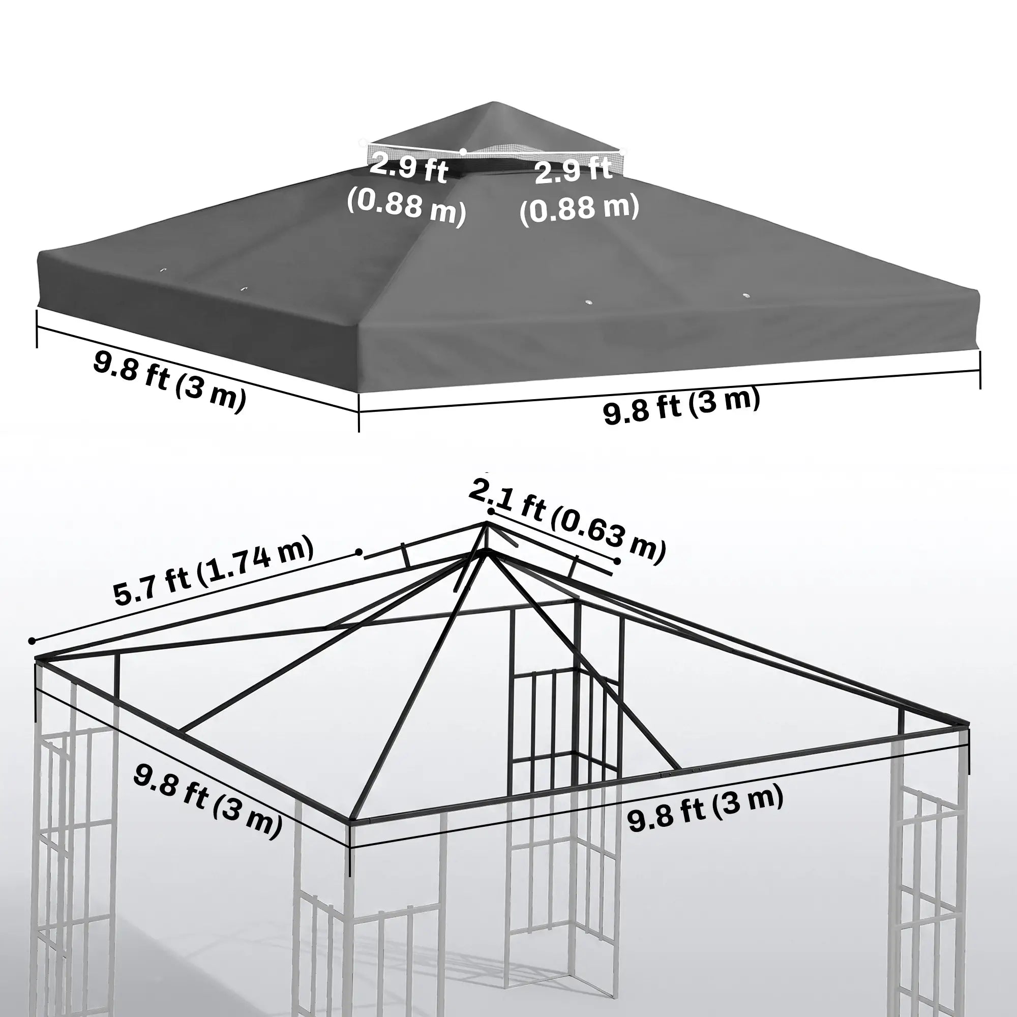 10' x 10' Gazebo Canopy Replacement Cover, UPF30+, Top Cover Only, Dark Grey Gazebo Canopy Replacement at Gallery Canada