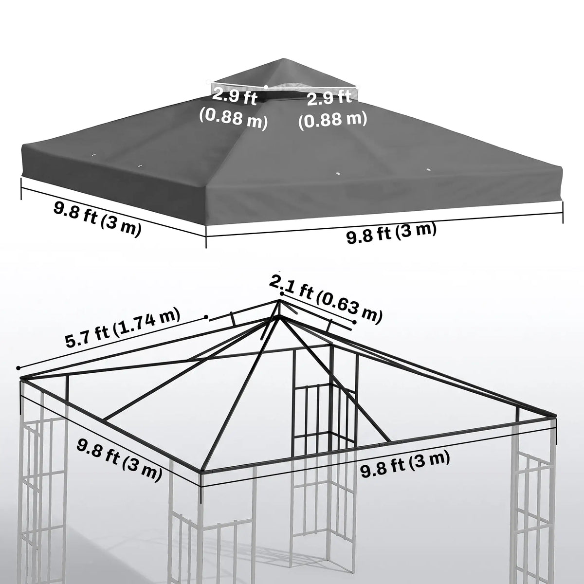 10' x 10' Gazebo Canopy Replacement Cover, UPF30+, Top Cover Only, Dark Grey Gazebo Canopy Replacement at Gallery Canada
