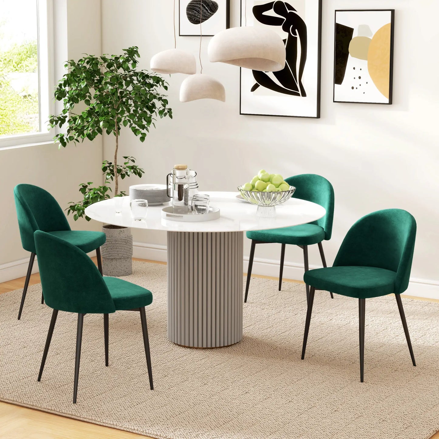 Set of 2 Mid-Back Dining Chairs, Velvet Upholstery, Green Dining Chairs at Gallery Canada