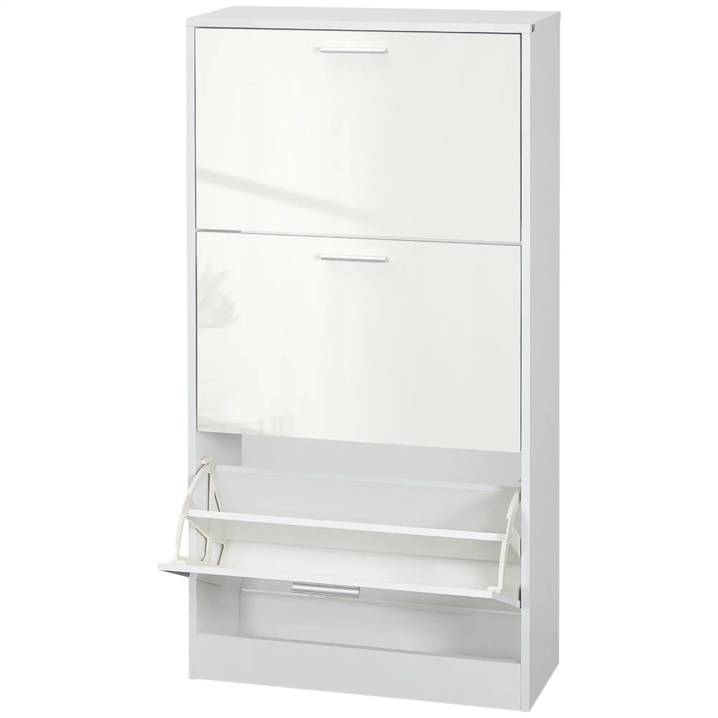 Slim Shoe Storage, 3 Flip Drawers, Adjustable Shelves, 15 Pair, High Gloss, White Shoe Storage Cabinets & Racks at Gallery Canada